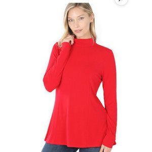 New Zenana Long Sleeve Mock Neck Top Red Size XL